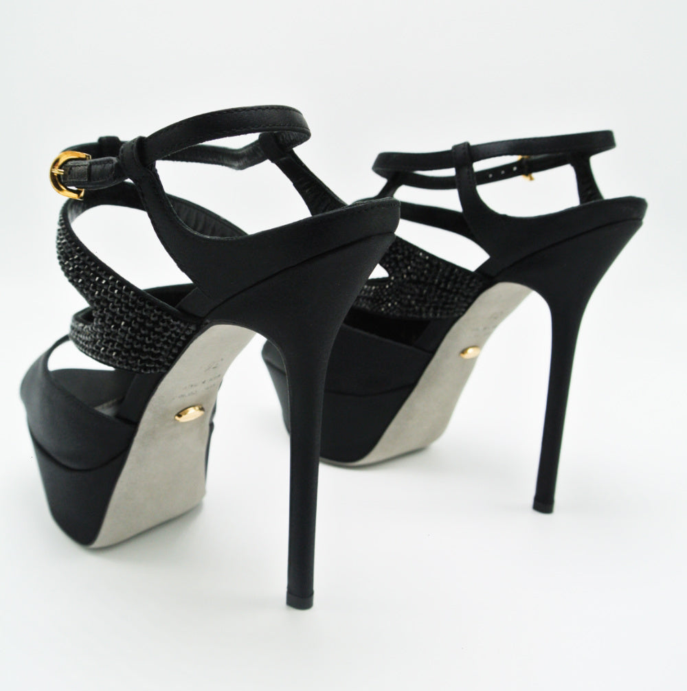 Sergio Rossi Satin Peep Toe Platform Sandal - Sachy's Closet