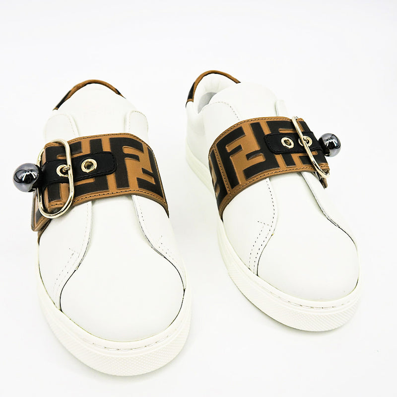 Fendi Pearland Leather Sneakers with FF Strap - Sachy's Closet