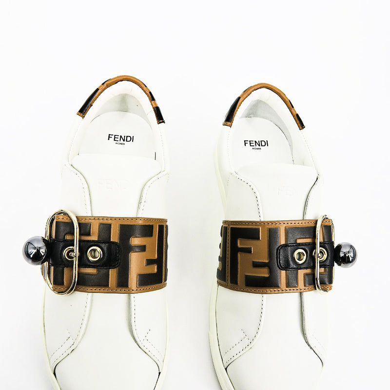 Fendi Pearland Leather Sneakers with FF Strap - Sachy's Closet