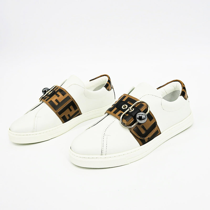 Fendi Pearland Leather Sneakers with FF Strap - Sachy's Closet