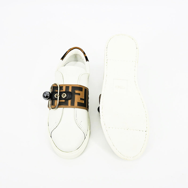 Fendi Pearland Leather Sneakers with FF Strap - Sachy's Closet